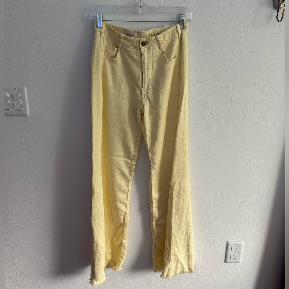 The Adi Mid-Rise Frayed Relaxed Flare Pants by Pilcro: Linen Edition
